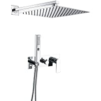 VALAZ Ducha empotrada cromada a pared monomando cuadrado con rociador de acero inoxidable 30cm